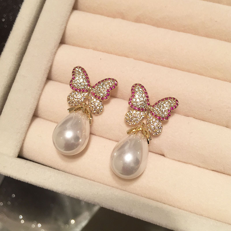 Butterfly pearl earrings, sweet and elegant, super fairy-like, exaggerated and trendy on Instagram. S925 silver needle long tassel earrings Item Picture