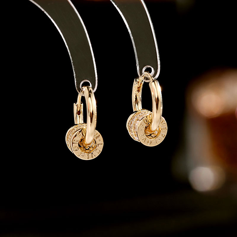 New trendy and high-end earrings for women, small, simple and niche design sense, zircon dynamic rotating ring ear buckles details Picture