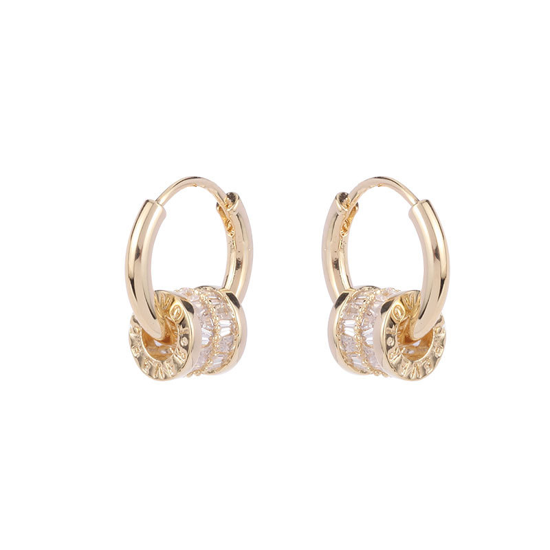 New trendy and high-end earrings for women, small, simple and niche design sense, zircon dynamic rotating ring ear buckles Item Picture