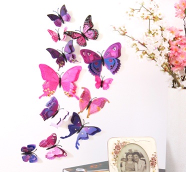 3D stereoscopic popular butterfly stickers, colorful butterfly stickers, butterfly discs, dazzling hollowed-out butterfly wall stickers, home living room walls, wedding party background decoration, hollow paper butterflies