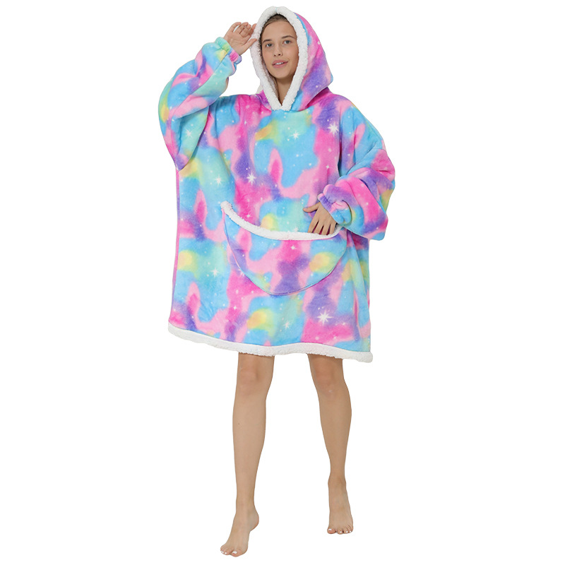 Adult Duopeng cold-proof clothing, double-layer thickened flannel lambskin pajamas, cartoon hooded clothes, cold-proof home clothes detail image 7