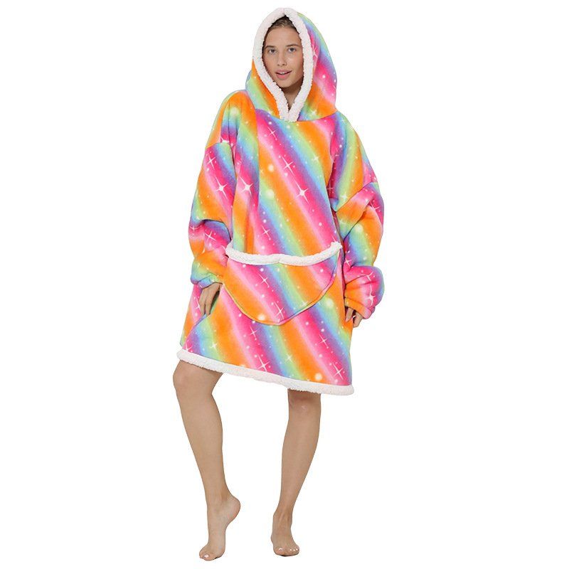 Adult Duopeng cold-proof clothing, double-layer thickened flannel lambskin pajamas, cartoon hooded clothes, cold-proof home clothes detail image 16