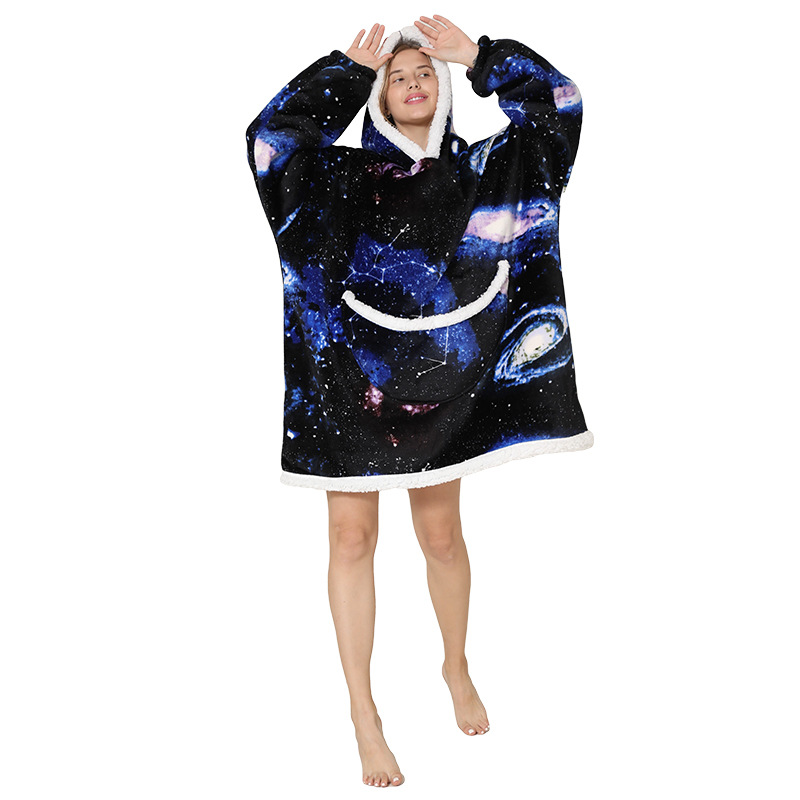 Adult Duopeng cold-proof clothing, double-layer thickened flannel lambskin pajamas, cartoon hooded clothes, cold-proof home clothes Item Picture