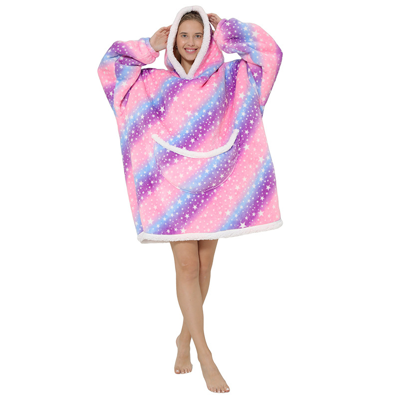 Adult Duopeng cold-proof clothing, double-layer thickened flannel lambskin pajamas, cartoon hooded clothes, cold-proof home clothes detail image 9