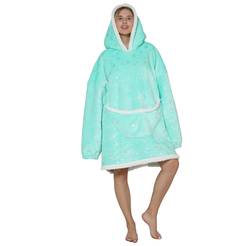Adult Duopeng cold-proof clothing, double-layer thickened flannel lambskin pajamas, cartoon hooded clothes, cold-proof home clothes detail image 6