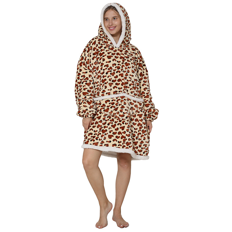 Adult Duopeng cold-proof clothing, double-layer thickened flannel lambskin pajamas, cartoon hooded clothes, cold-proof home clothes detail image 12