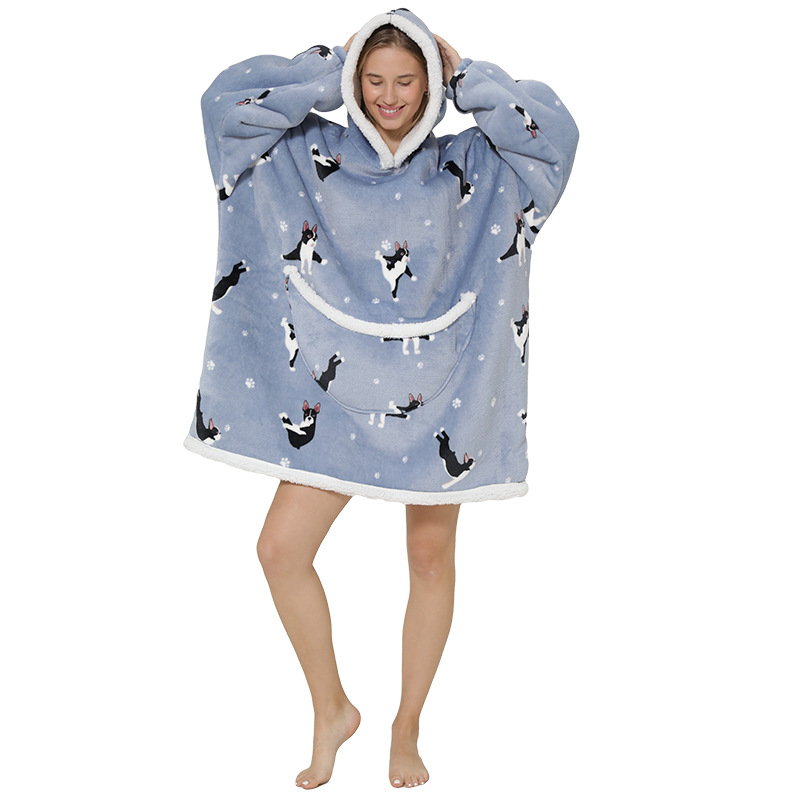 Adult Duopeng cold-proof clothing, double-layer thickened flannel lambskin pajamas, cartoon hooded clothes, cold-proof home clothes detail image 10