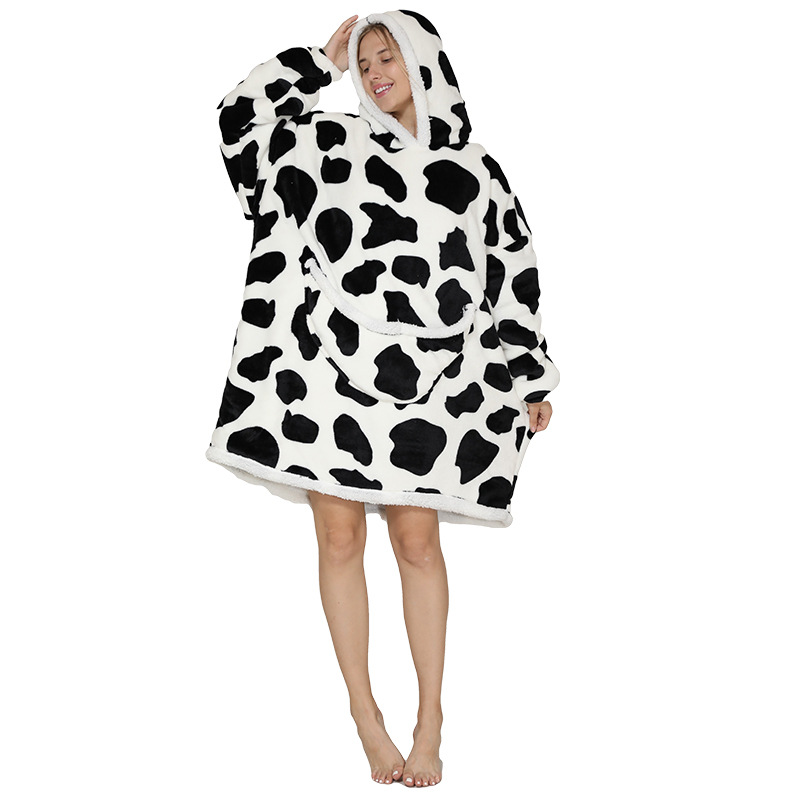 Adult Duopeng cold-proof clothing, double-layer thickened flannel lambskin pajamas, cartoon hooded clothes, cold-proof home clothes detail image 15