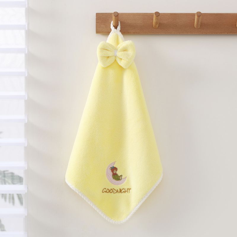 Hand towels, warm fleece moon bear embroidered hanging towel, coral fleece absorbent square towel, 35*35cm, high quality, OEM available detail image 8