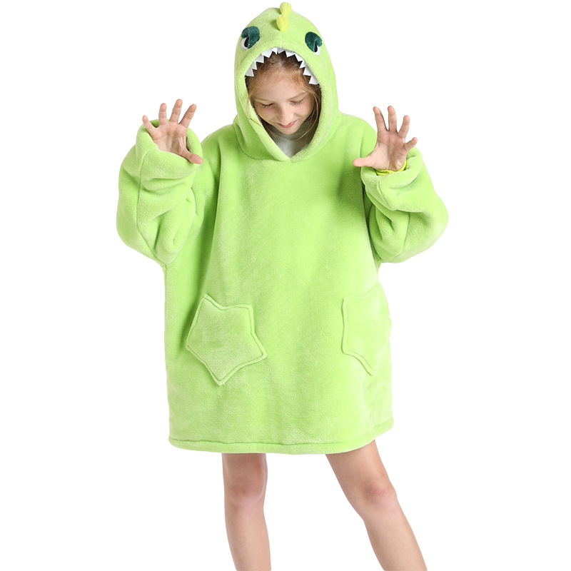 Children's pajamas, flip-top cold-proof clothing, cold-proof clothing, double-layer thickened lambskin pajamas, cartoon hooded clothes details Picture