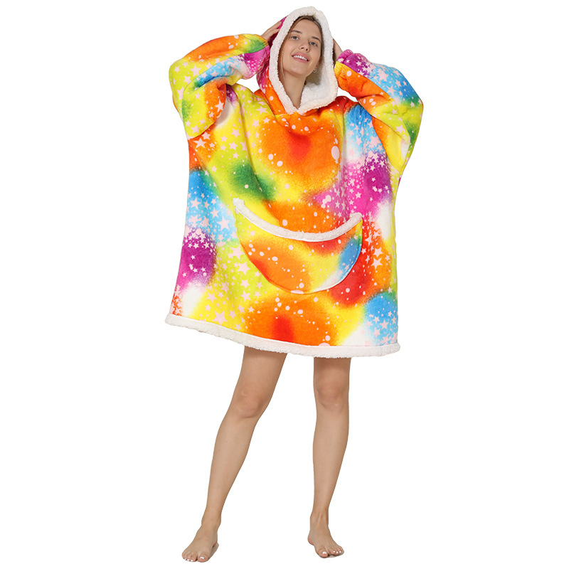Adult Duopeng cold-proof clothing, double-layer thickened flannel lambskin pajamas, cartoon hooded clothes, cold-proof home clothes detail image 13
