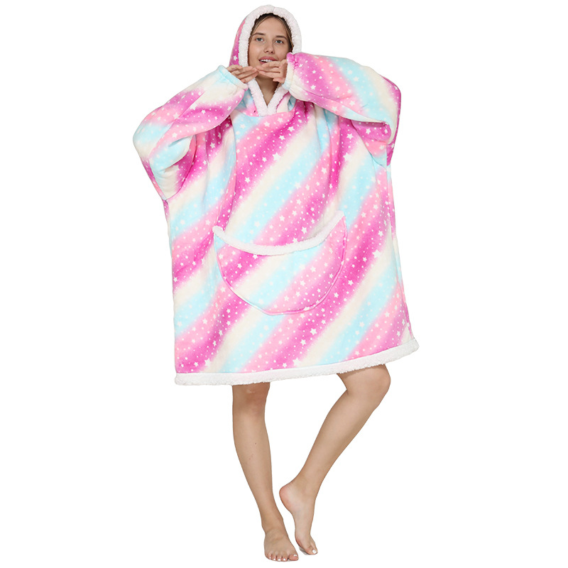 Adult Duopeng cold-proof clothing, double-layer thickened flannel lambskin pajamas, cartoon hooded clothes, cold-proof home clothes detail image 18