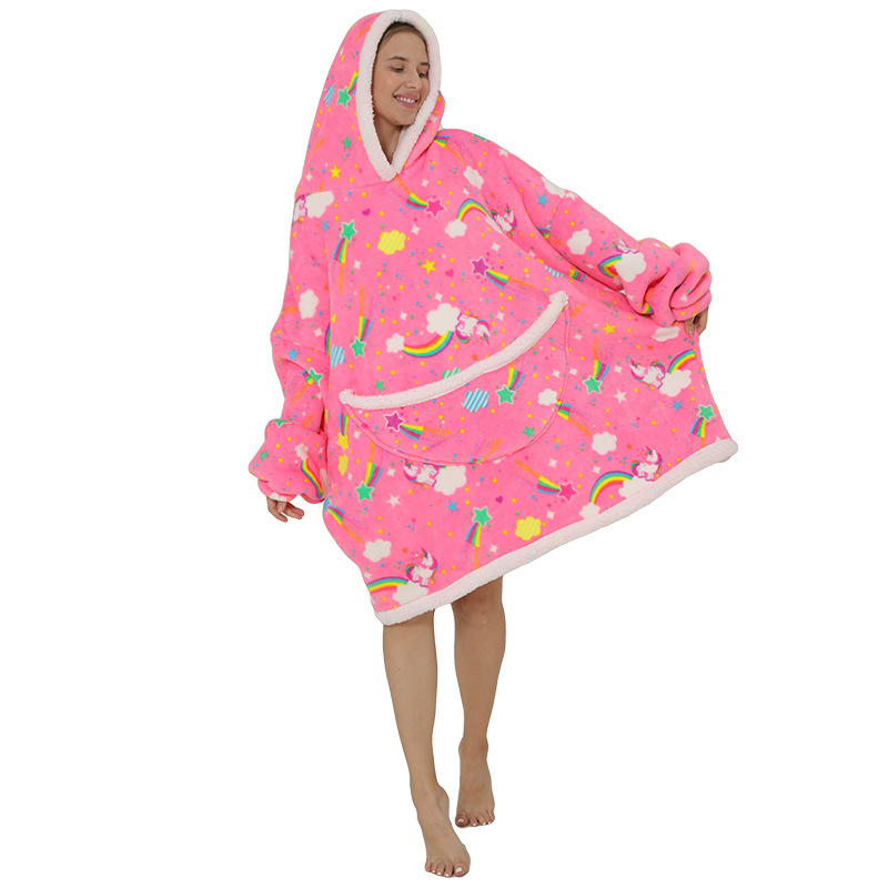 Adult Duopeng cold-proof clothing, double-layer thickened flannel lambskin pajamas, cartoon hooded clothes, cold-proof home clothes Specification image
