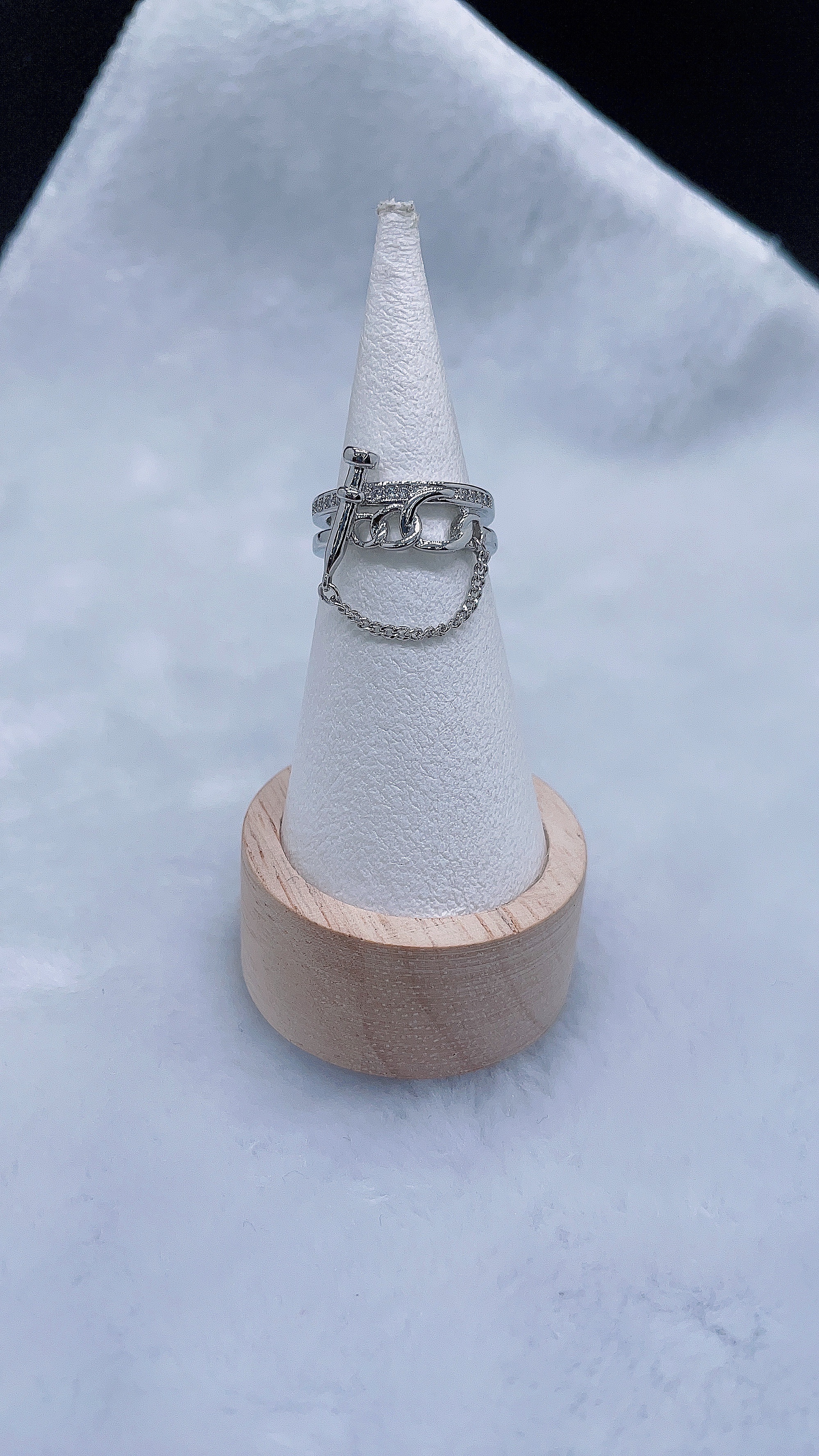 Nail chain hollowed-out micro-inlaid zircon personalized gold-plated open copper ring