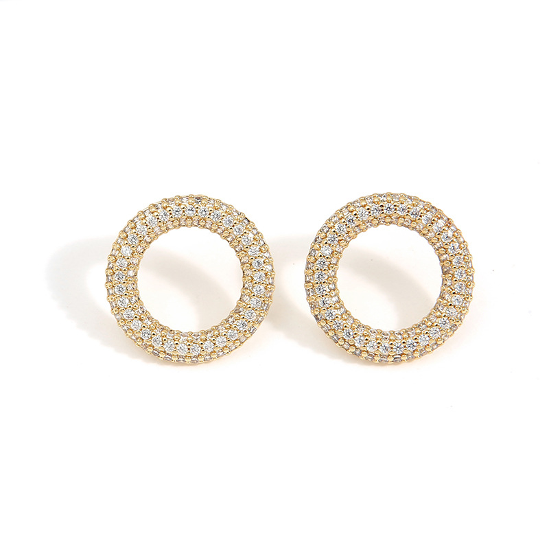 Aliexpress full-diamond round earrings for women, geometric round ear rings, ear studs, copper gold-plated gold ear ring accessories detail image 6