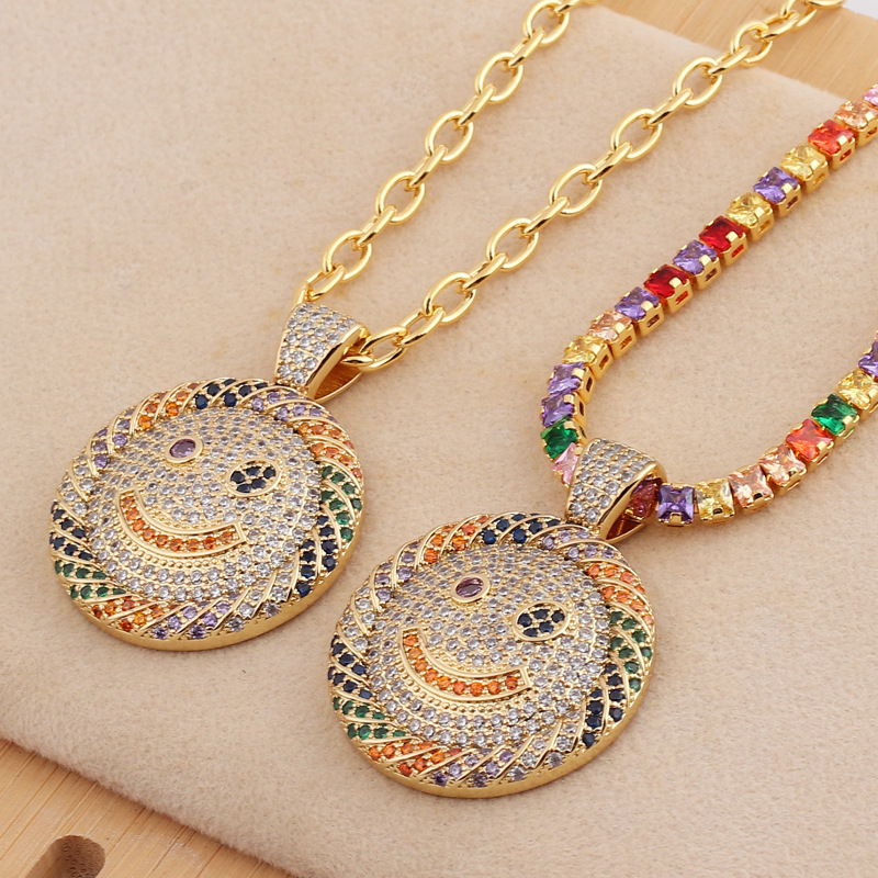 A new, simple and elegant, light luxury pendant with a unique design for women, featuring a smiling face and colorful diamonds on AliExpress for European and American trade