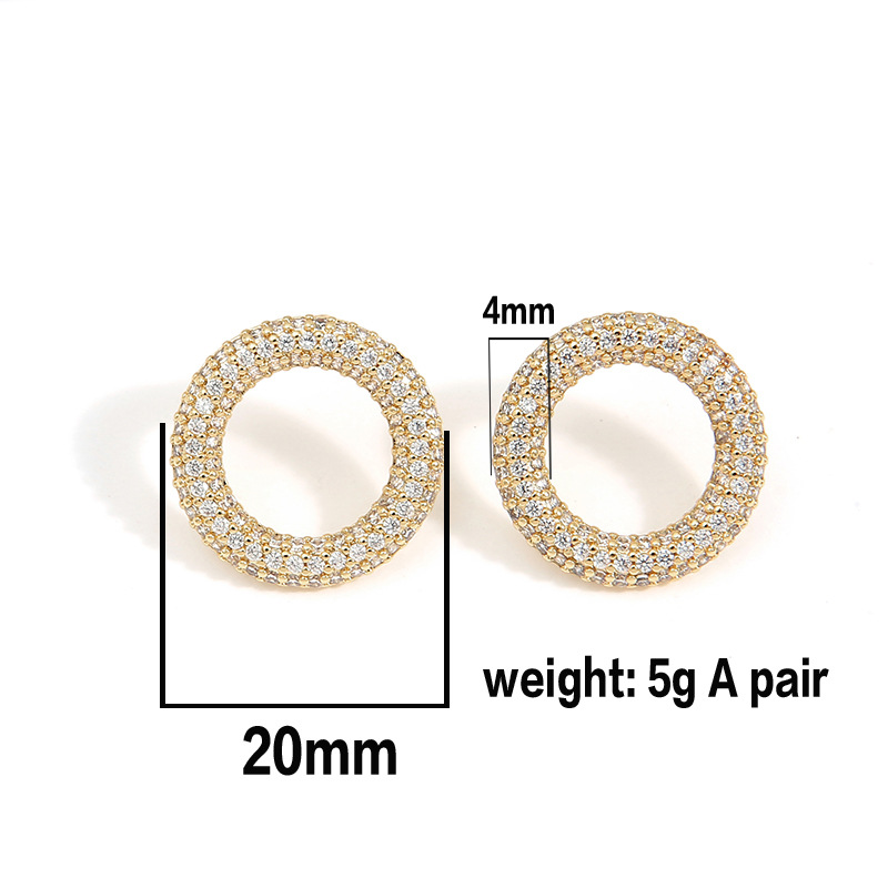 Aliexpress full-diamond round earrings for women, geometric round ear rings, ear studs, copper gold-plated gold ear ring accessories Item Picture