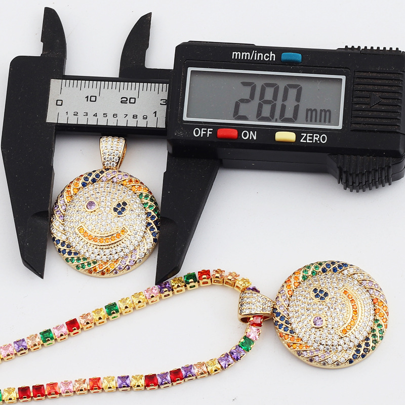 A new, simple and elegant, light luxury pendant with a unique design for women, featuring a smiling face and colorful diamonds on AliExpress for European and American trade Specification image