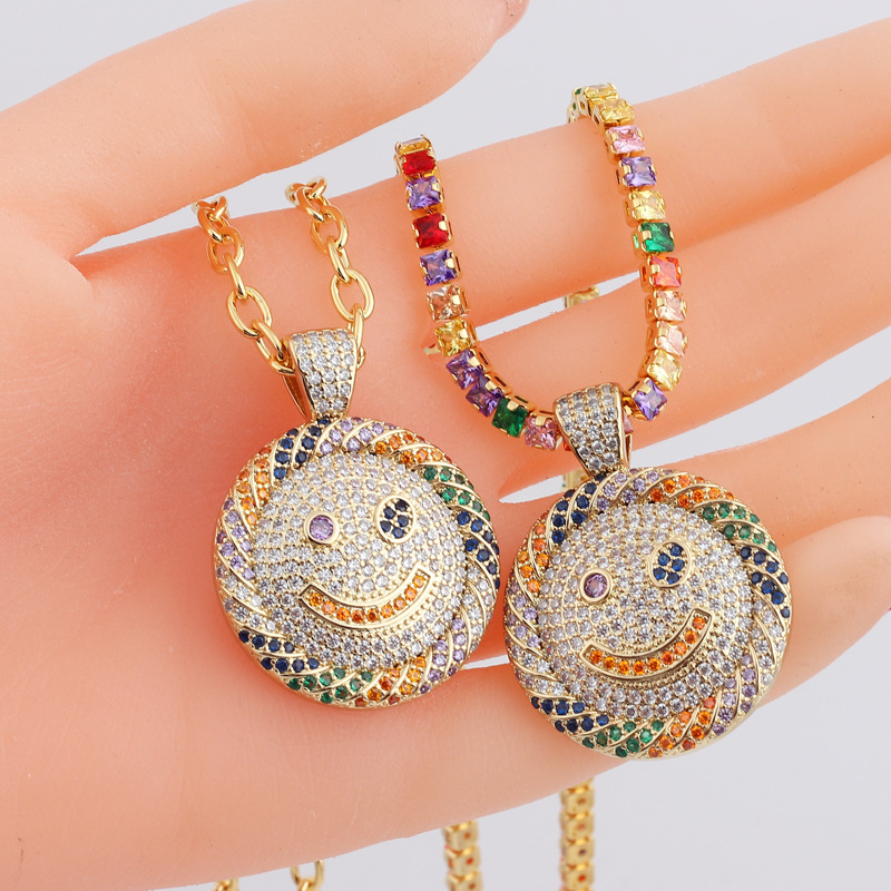 A new, simple and elegant, light luxury pendant with a unique design for women, featuring a smiling face and colorful diamonds on AliExpress for European and American trade detail image 4