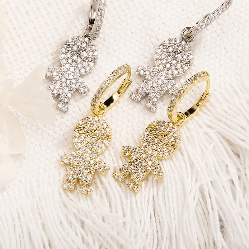 Creative hip-hop Zircon cartoon character earrings are selling well on Xiaohongshu. They are versatile European and American earrings and personalized earrings for men and women Specification image