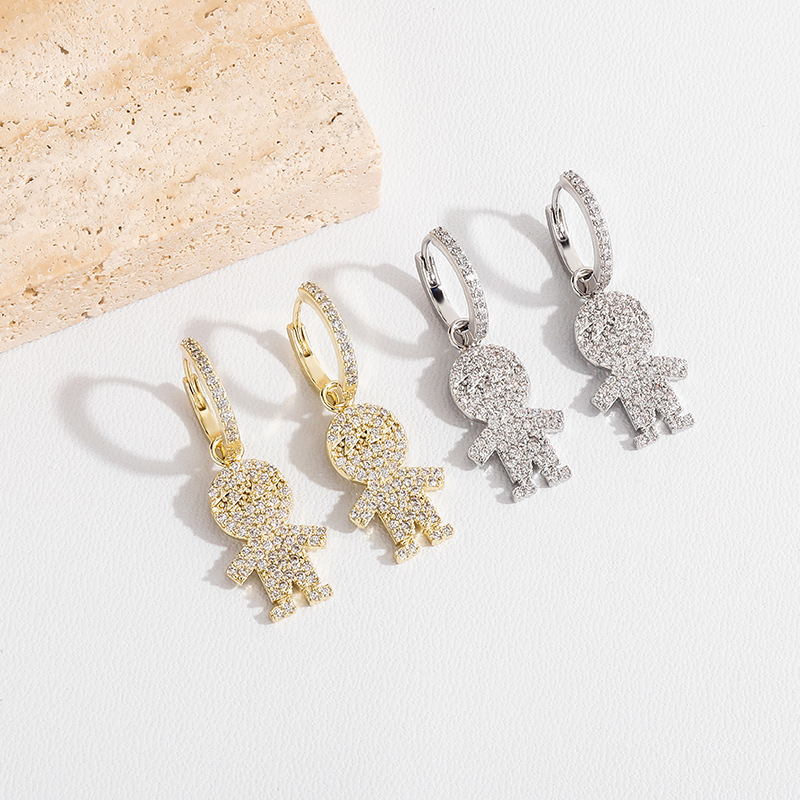 Creative hip-hop Zircon cartoon character earrings are selling well on Xiaohongshu. They are versatile European and American earrings and personalized earrings for men and women