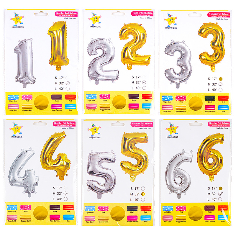 32-inch American version digital balloon birthday party decoration aluminum film balloon card head fine packaging balloon factory wholesale