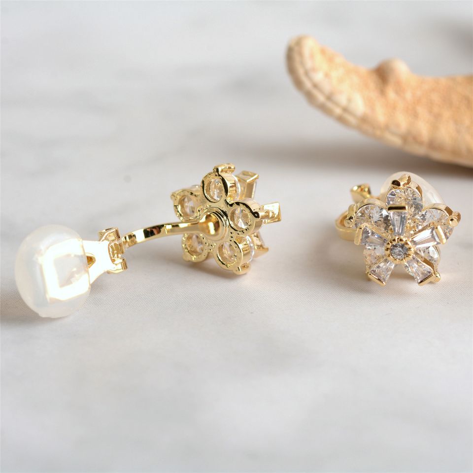 The design is full of zircon flowers, with no holes in the ear clips. It's a Korean version of super ethereal INS, cool and stylish earrings Specification image