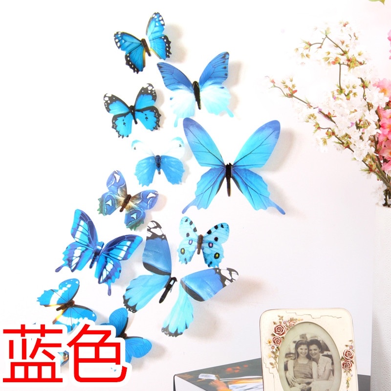 3D butterfly stickers, 3D stereoscopic simulation of butterflies, colorful butterfly stickers, butterfly discs, dazzling hollowed-out butterfly wall stickers, home living room walls, wedding party background decoration, hollow paper butterflies Application Scenario