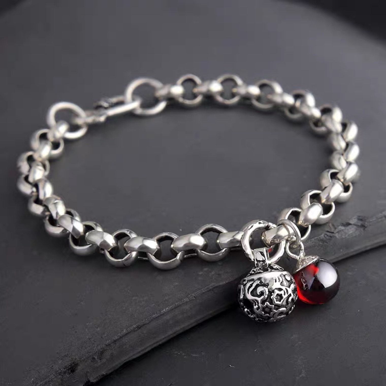 S925 sterling silver retro Thai Silver couple circle bracelet, simple, individual and fashionable Japanese and Korean style, handcrafted 069
