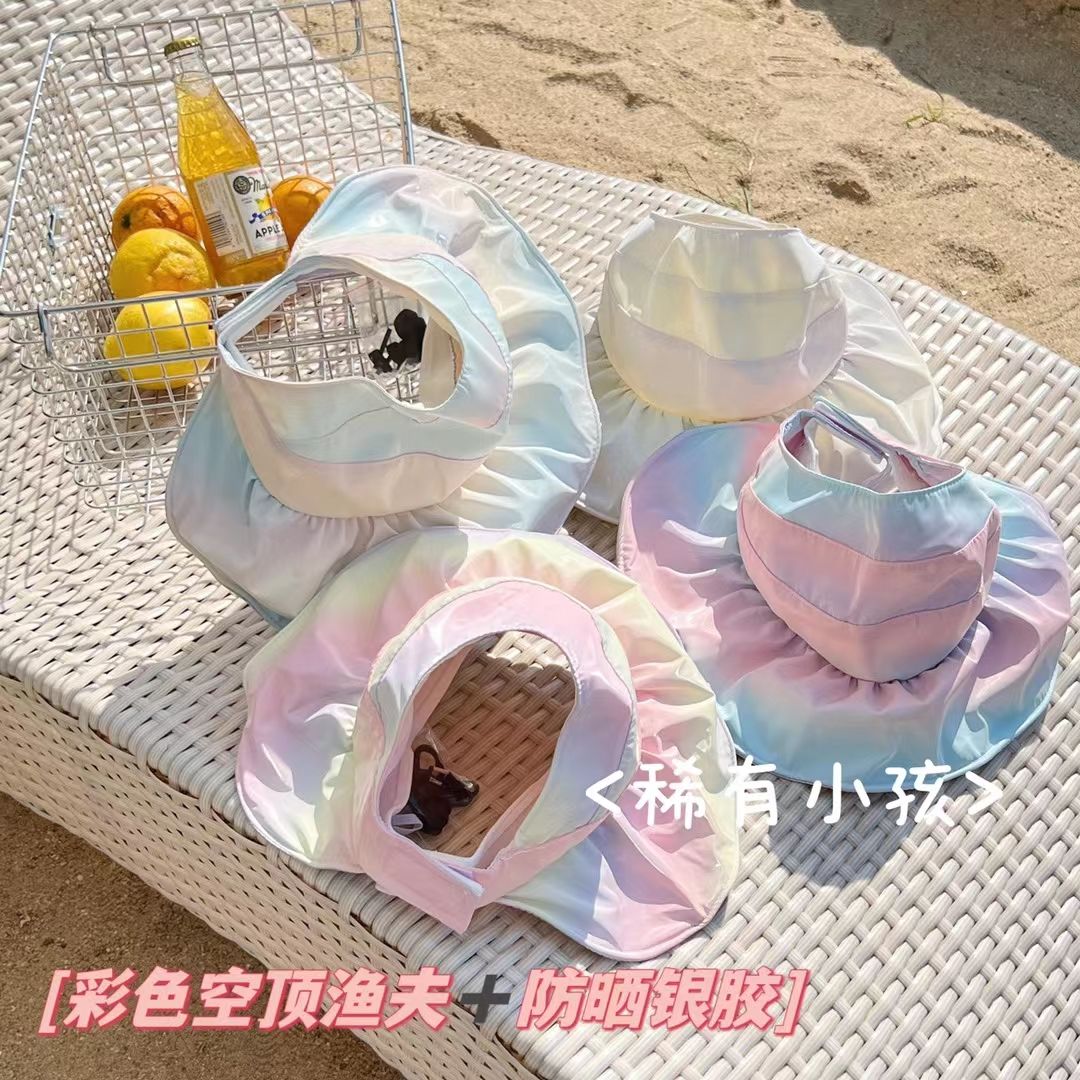 亲子帽子渐变色儿童银胶夏季出游空顶帽防晒速干新款成人大帽檐潮详情10