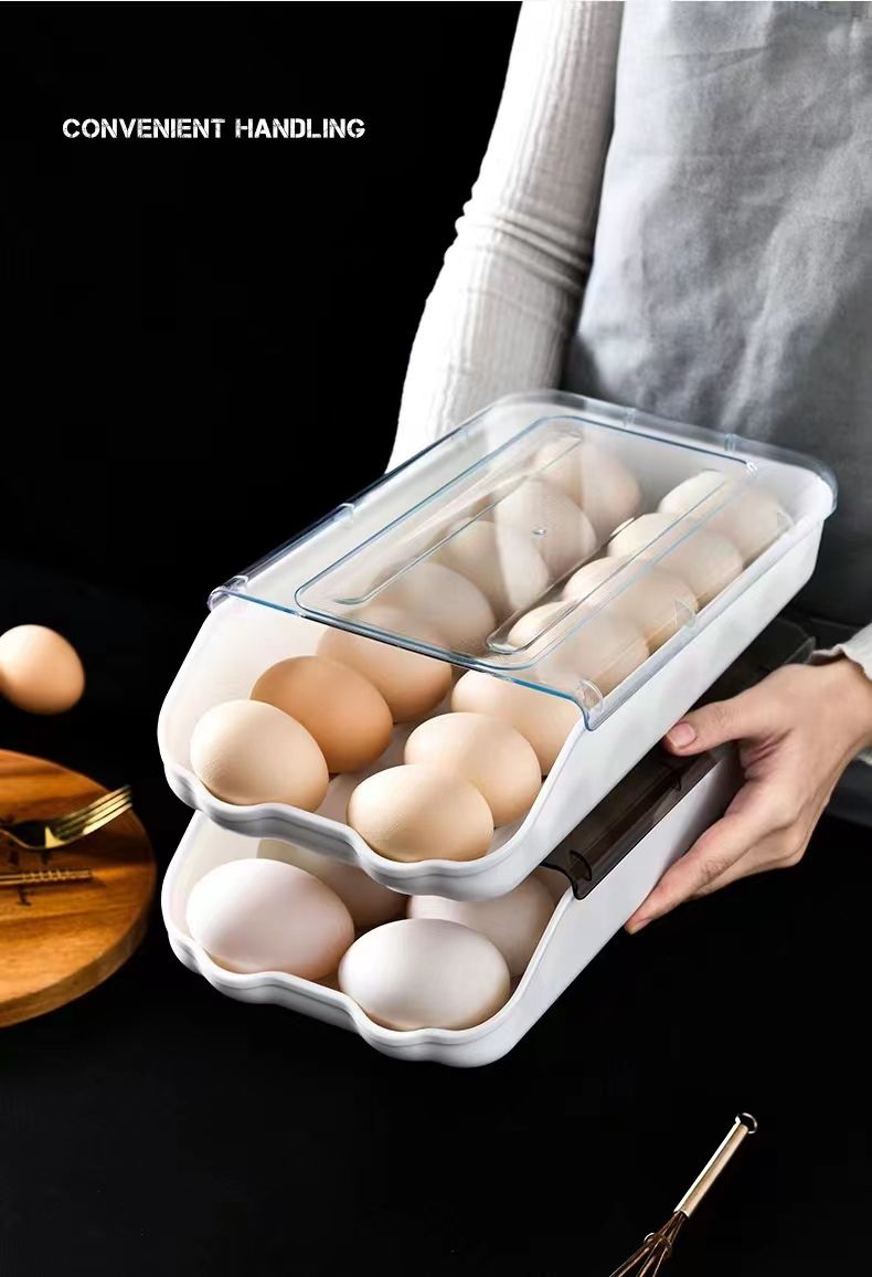 An automatic magic egg storage box, a creative rolling egg box for storing eggs in a drawer style for refrigerator preservation Specification image
