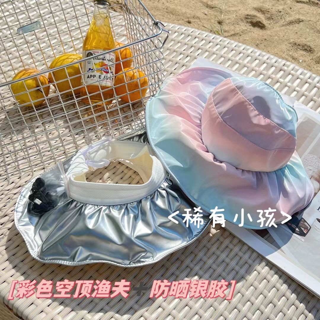 亲子帽子渐变色儿童银胶夏季出游空顶帽防晒速干新款成人大帽檐潮详情2