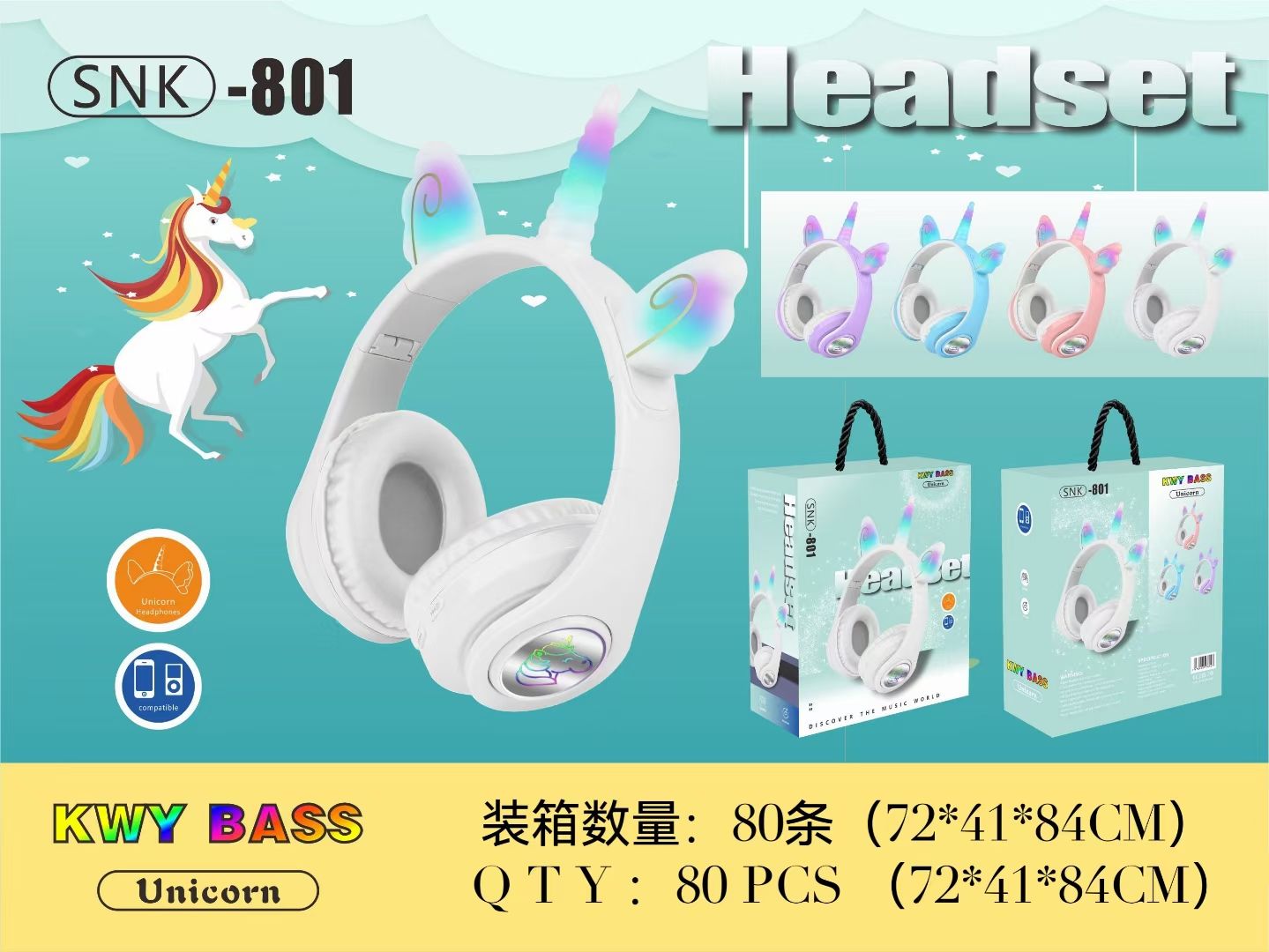 Sogo brand headphones, cartoon wireless Bluetooth headphones, new SNK-801 Unicorn
