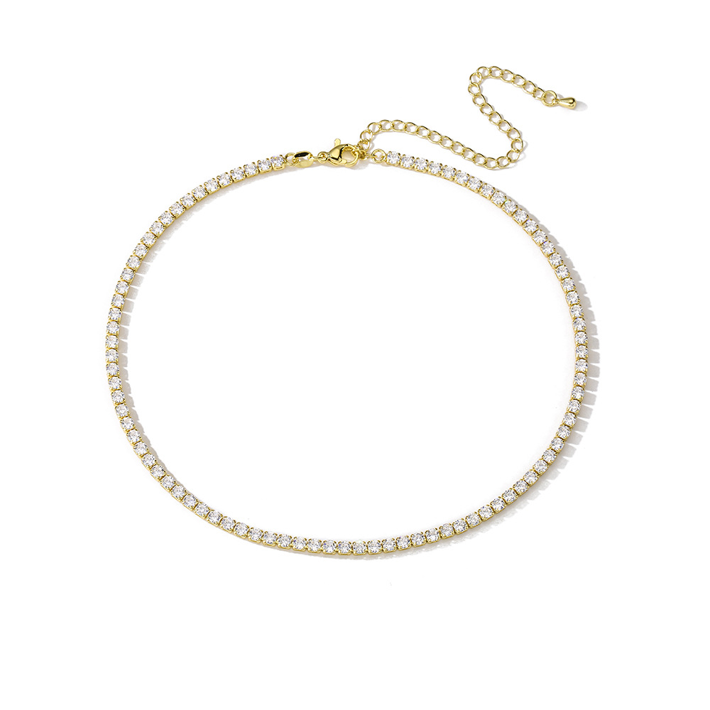 A trendy copper-plated 18K gold slightly inlaid zirconium necklace from Europe and America, the same style as an Instagram influencer's collarbone chain, a cross-border bestseller Item Picture