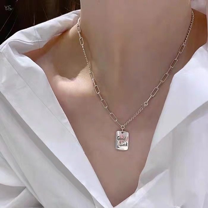 s925 sterling silver Goodluck square letter necklace, a niche design for women, fashionable and versatile good luck pendant collarbone chain