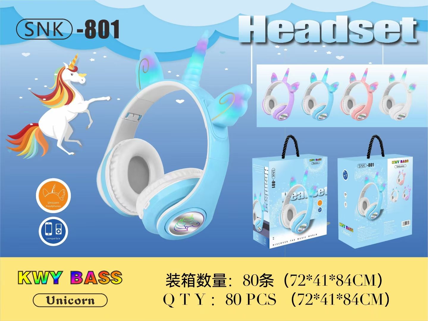 Sogo brand headphones, cartoon wireless Bluetooth headphones, new SNK-801 Unicorn Application Scenario