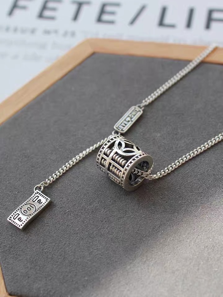 925 sterling silver Korean version niche light luxury pearl necklace, personalized aged abacus girl collarbone chain Beauty -065