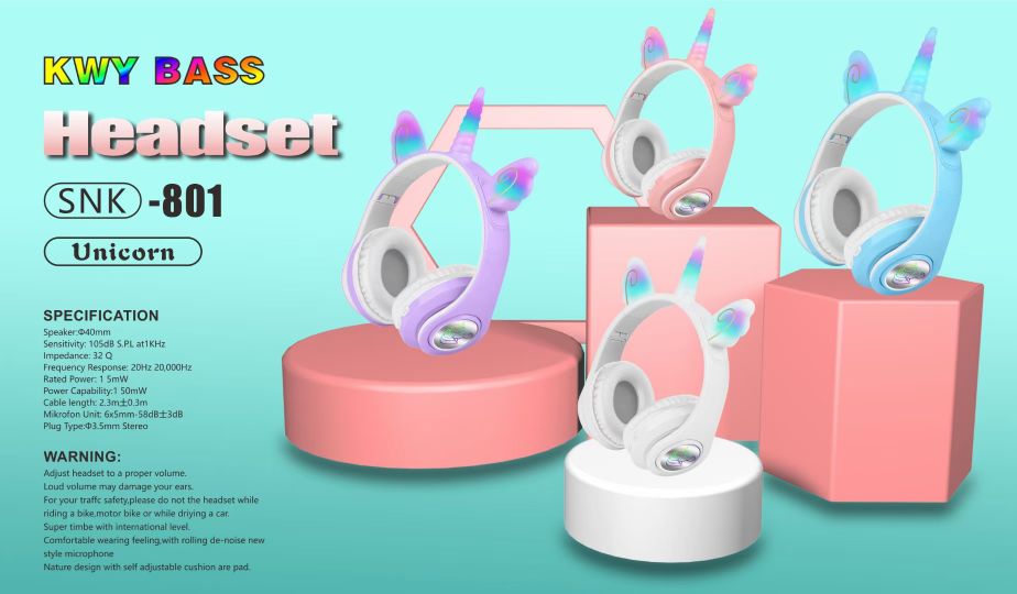 Sogo brand headphones, cartoon wireless Bluetooth headphones, new SNK-801 Unicorn Item Picture