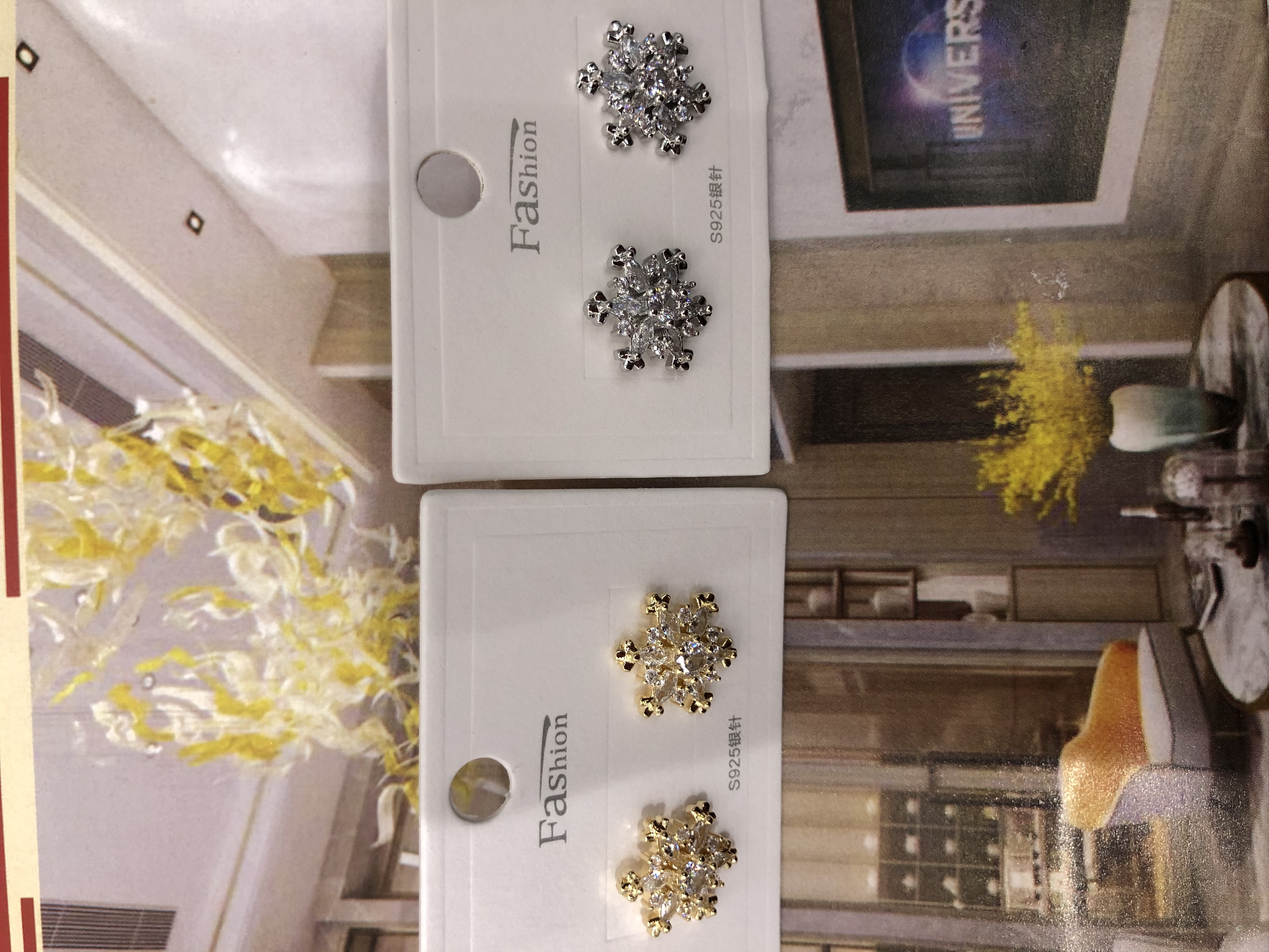 New fashionable gemstone snowflake high-quality Korean-style trendy stud earrings