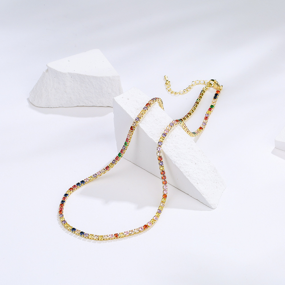 A trendy copper-plated 18K gold slightly inlaid zirconium necklace from Europe and America, the same style as an Instagram influencer's collarbone chain, a cross-border bestseller detail image 2