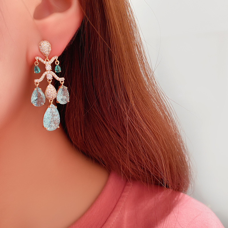 Retro court teardrop-shaped diamond zircon earrings and pendants, sweet 925 silver needle earrings, elegant ancient-style Hanfu for women details Picture