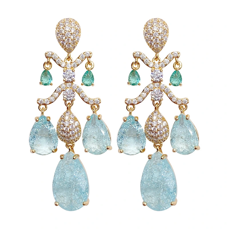Retro court teardrop-shaped diamond zircon earrings and pendants, sweet 925 silver needle earrings, elegant ancient-style Hanfu for women detail image 5