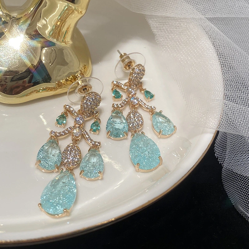 Retro court teardrop-shaped diamond zircon earrings and pendants, sweet 925 silver needle earrings, elegant ancient-style Hanfu for women detail image 3