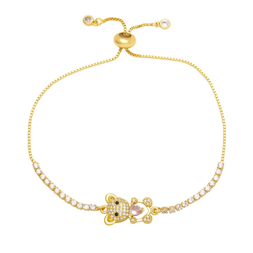 Heart-shaped little bear bracelet for women, European and American niche best friend, sister and couple jewelry, ins trendy colorful zircon bracelet detail image 4
