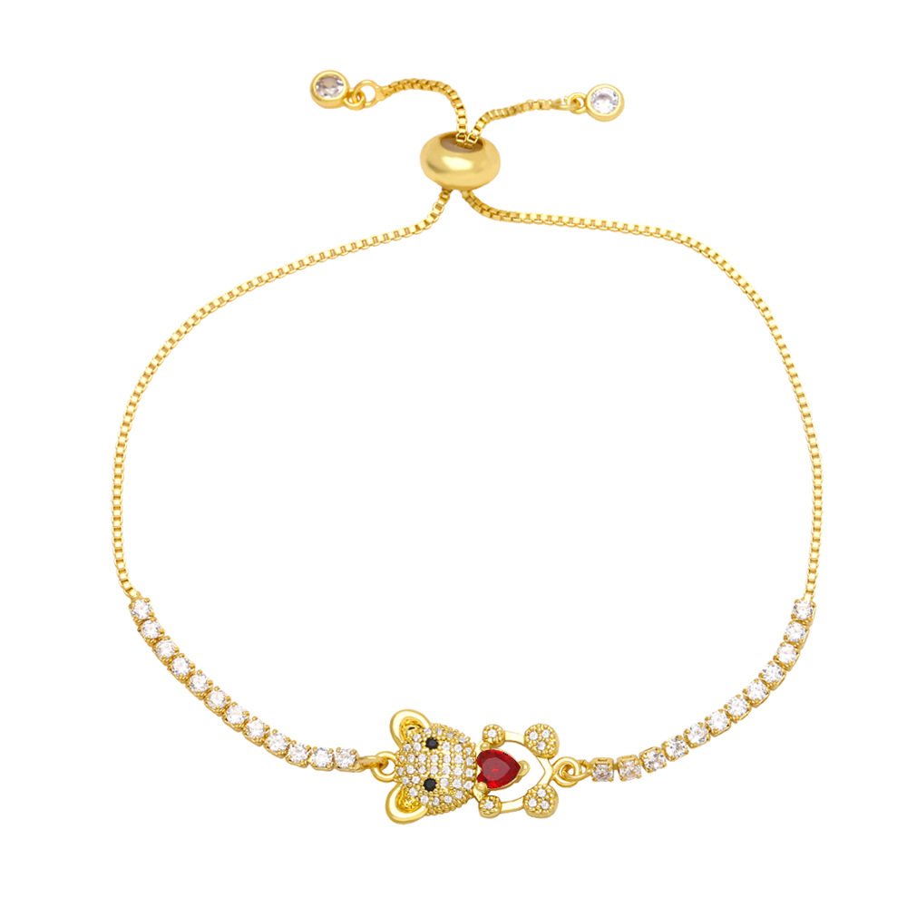 Heart-shaped little bear bracelet for women, European and American niche best friend, sister and couple jewelry, ins trendy colorful zircon bracelet Item Picture