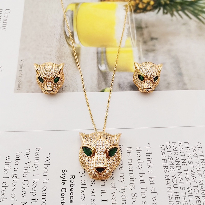 A set of women's earrings featuring a unique and powerful zirconium leopard head necklace from Amazon Europe and America