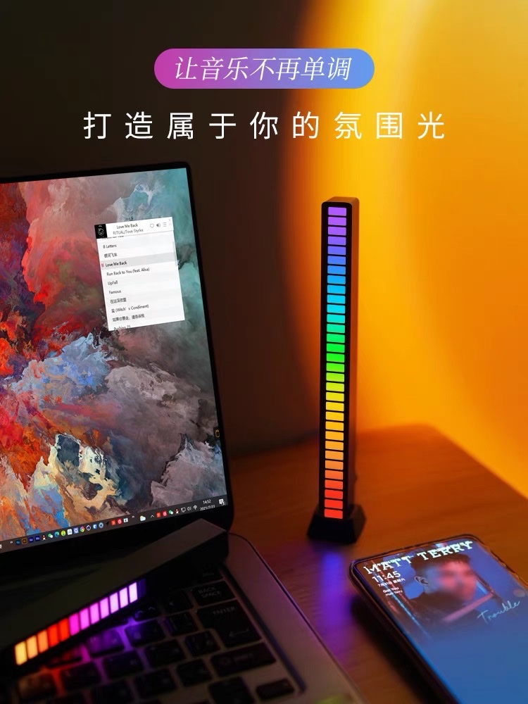 RGB拾音灯车载卧室电竞桌面电脑专用氛围灯节奏灯详情图3