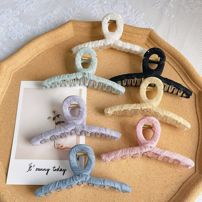 Korean Style Simple Sweet Solid Color Cloth Clip Large Back Head Hair Shark Clip Early Summer Fresh Girl Hair Accessories full figure