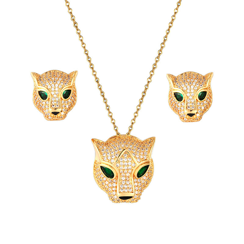 A set of women's earrings featuring a unique and powerful zirconium leopard head necklace from Amazon Europe and America detail image 5