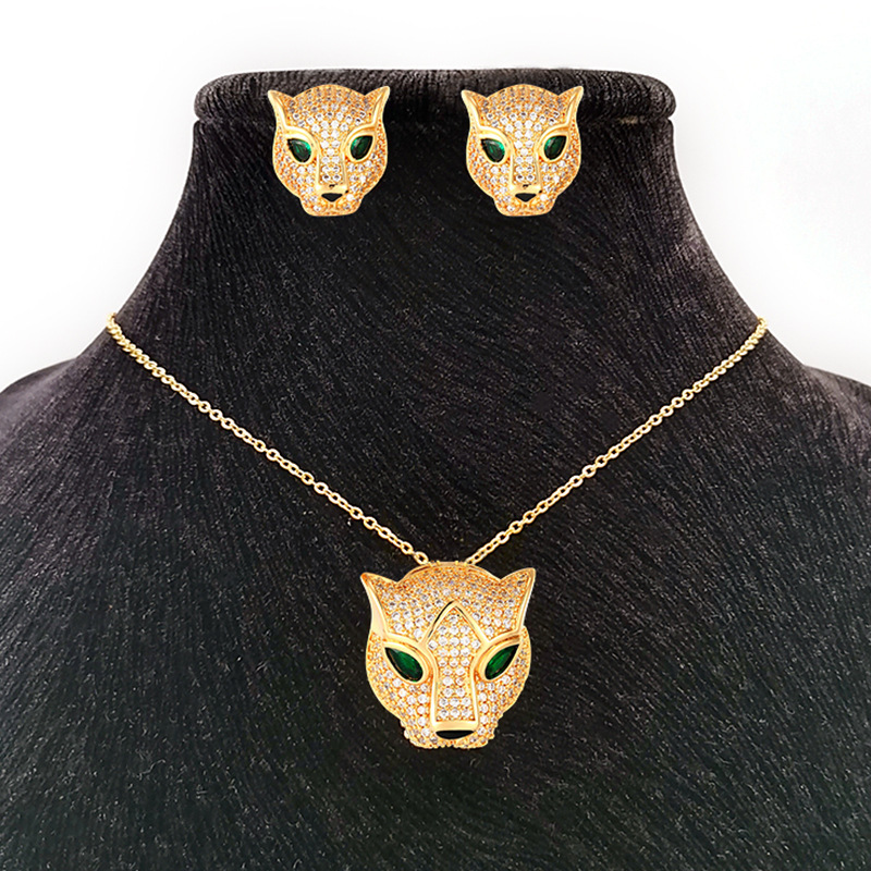 A set of women's earrings featuring a unique and powerful zirconium leopard head necklace from Amazon Europe and America Application Scenario